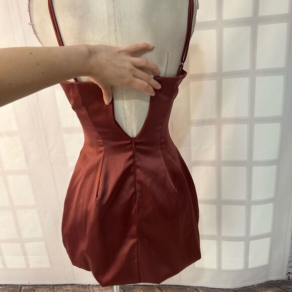 Attached brown satin mini Dress with pockets size XS - Picture 6 of 10